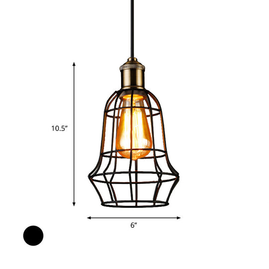 Antique Style Black Head Vase Cage Pendant Light For Bar With Metallic Finish 6’/7.5’ Width