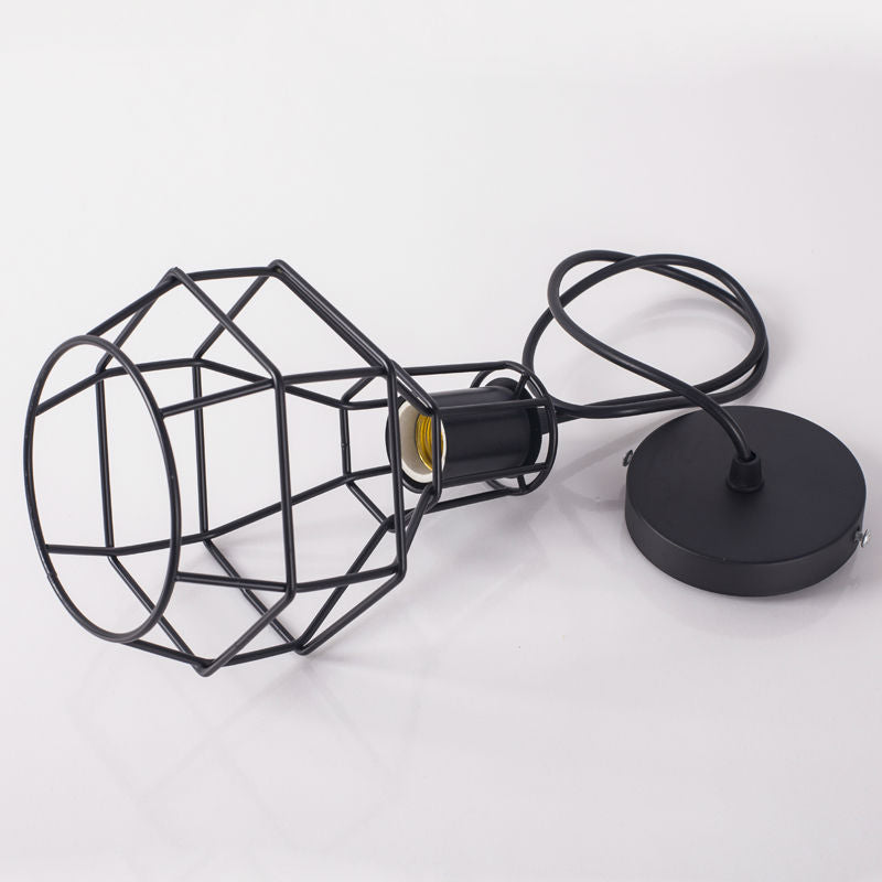 Modern Silver/Gold Metal Ceiling Fixture With Cage Shade - Stylish Loft Hanging Lamp For Coffee