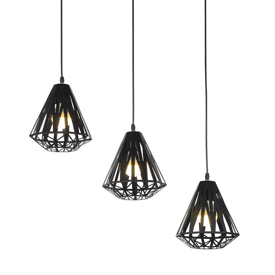 Stylish Polygon Pendant Light Fixture With Wire Frame For Dining Room - 1-Light In Black/White