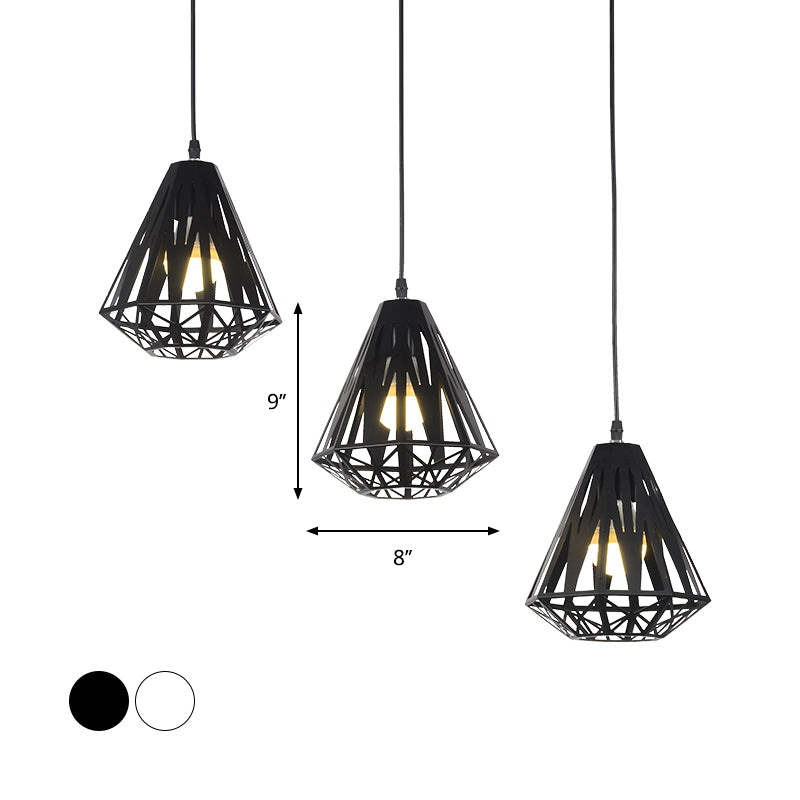 Stylish Polygon Pendant Light Fixture With Wire Frame For Dining Room - 1-Light In Black/White