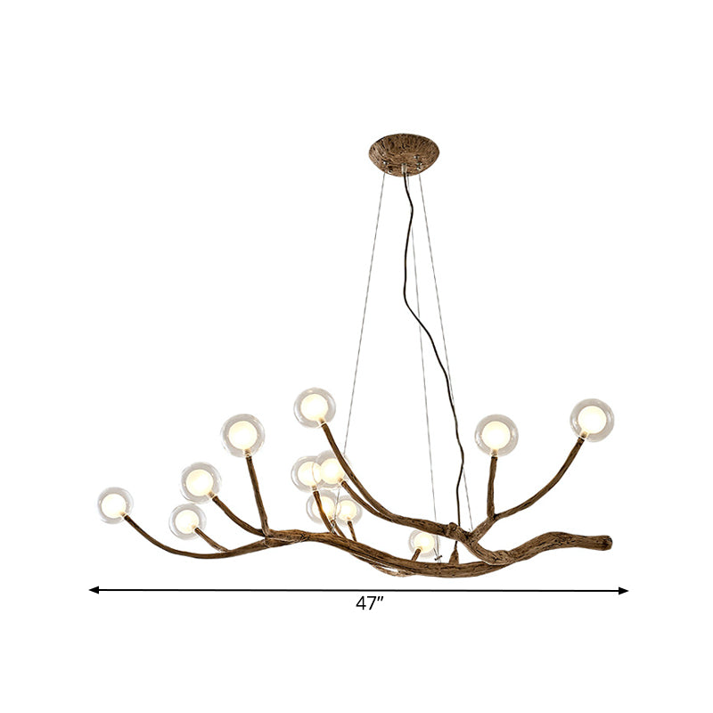 Wooden Branch Chandelier Lodge Style Ceiling Light With Glass Ball Shade - Warm/White 8/12/16 Lights