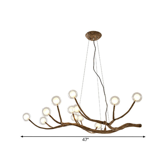 Wooden Branch Chandelier Lodge Style Ceiling Light With Glass Ball Shade - Warm/White 8/12/16 Lights