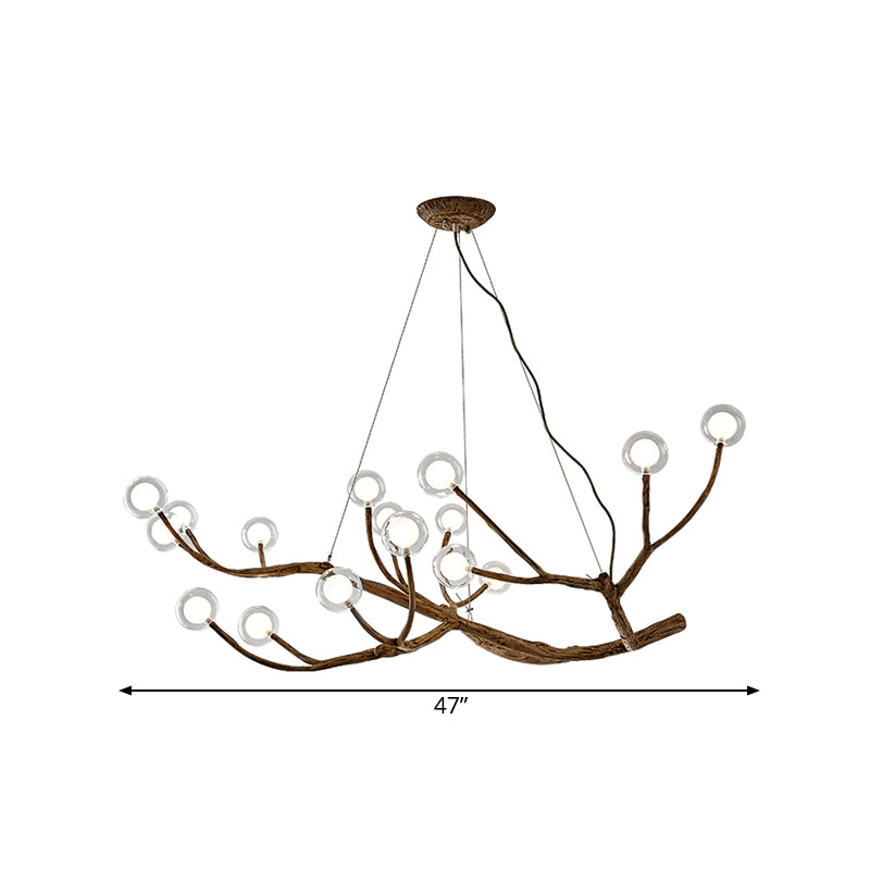 Wooden Branch Chandelier Lodge Style Ceiling Light With Glass Ball Shade - Warm/White 8/12/16 Lights