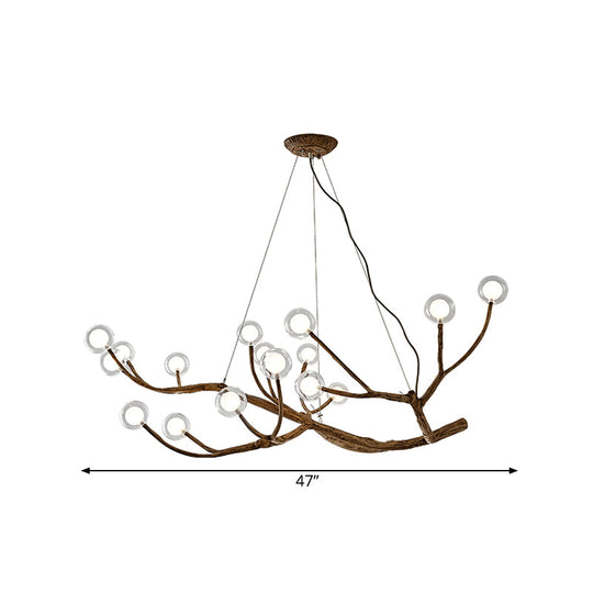 Wooden Branch Chandelier Lodge Style Ceiling Light With Glass Ball Shade - Warm/White 8/12/16 Lights