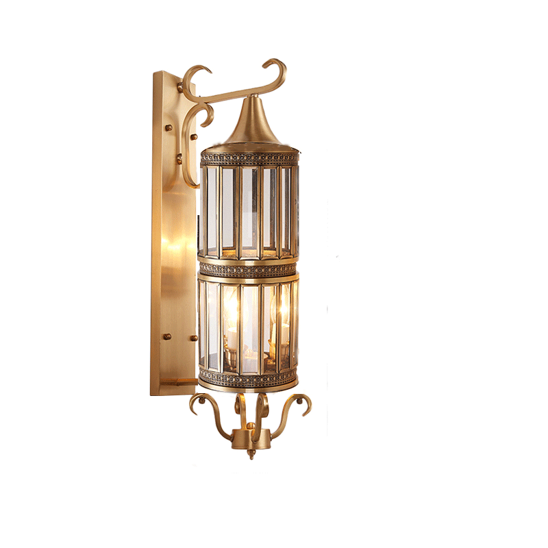 Minimalist Brass Wall Sconce With Clear/Frosted Glass - Perfect For Porch Lighting / B