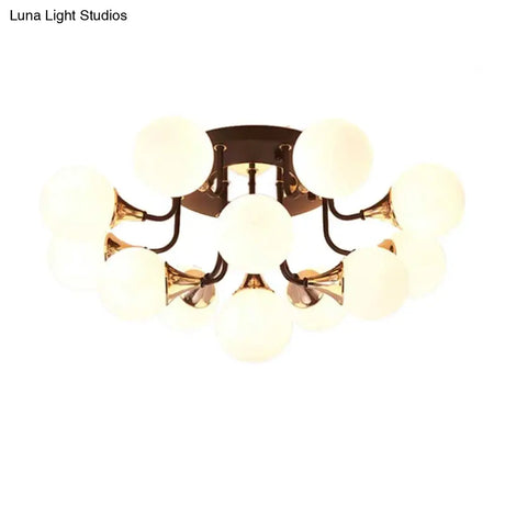 6/10/13 Semi Flush Chandelier With Milk White Glass Shades - Black Ceiling Mounted Sphere Light