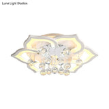 6/16/20 White Flush Mount Ceiling Light For Living Room - Warm/White Floral Acrylic Shade Crystal