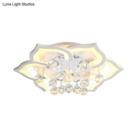 6/16/20 White Flush Mount Ceiling Light For Living Room - Warm/White Floral Acrylic Shade Crystal