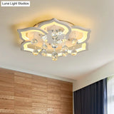 6/16/20 White Flush Mount Ceiling Light For Living Room - Warm/White Floral Acrylic Shade Crystal