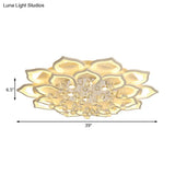 6/16/20 White Flush Mount Ceiling Light For Living Room - Warm/White Floral Acrylic Shade Crystal