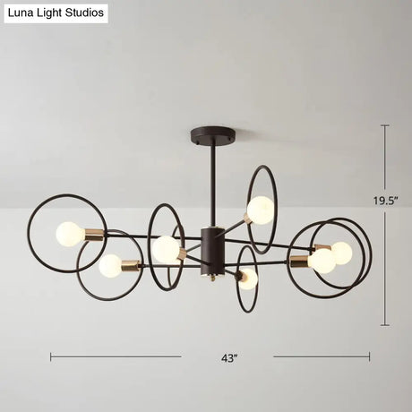 6/8/12-Head Tiered Circle Pendant Chandelier - Loft Style Coffee Iron Ceiling Light For Living Room