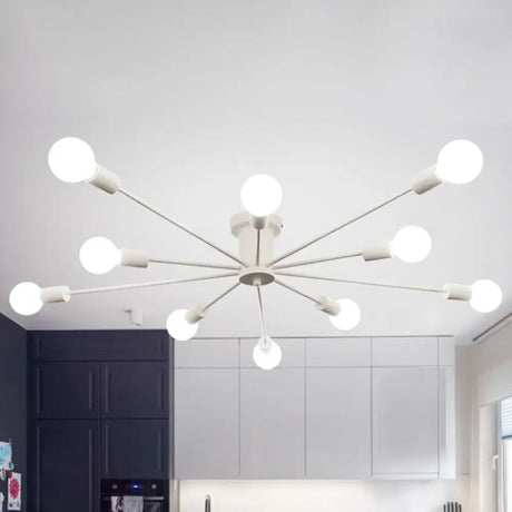 6/8 Head Retro Metal Ceiling Light Fixture - Semi Flush Mount Lighting For Bedroom In Black/White