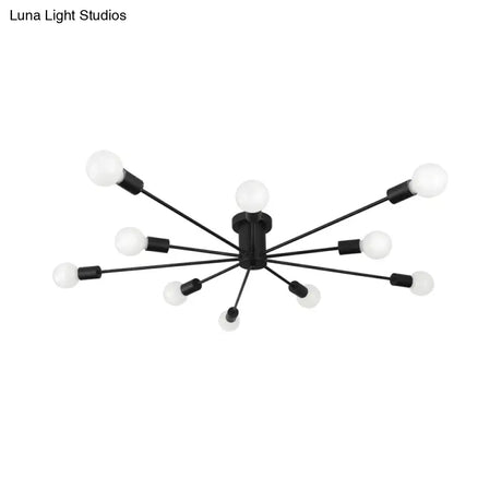 6/8 Head Retro Metal Ceiling Light Fixture - Semi Flush Mount Lighting For Bedroom In Black/White