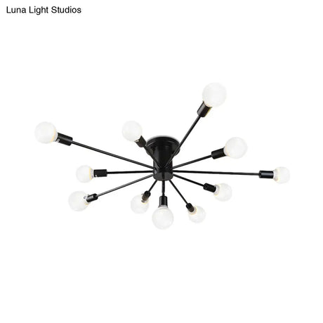6/8 Head Retro Metal Ceiling Light Fixture - Semi Flush Mount Lighting For Bedroom In Black/White