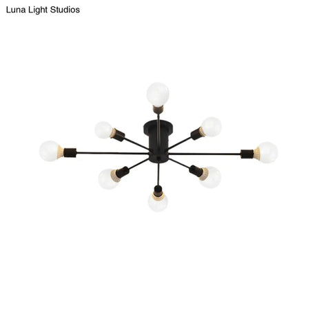 6/8 Head Retro Metal Ceiling Light Fixture - Semi Flush Mount Lighting For Bedroom In Black/White
