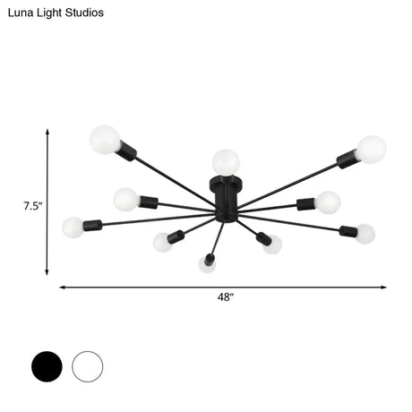 6/8 Head Retro Metal Ceiling Light Fixture - Semi Flush Mount Lighting For Bedroom In Black/White