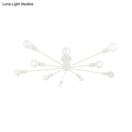 6/8 Head Retro Metal Ceiling Light Fixture - Semi Flush Mount Lighting For Bedroom In Black/White