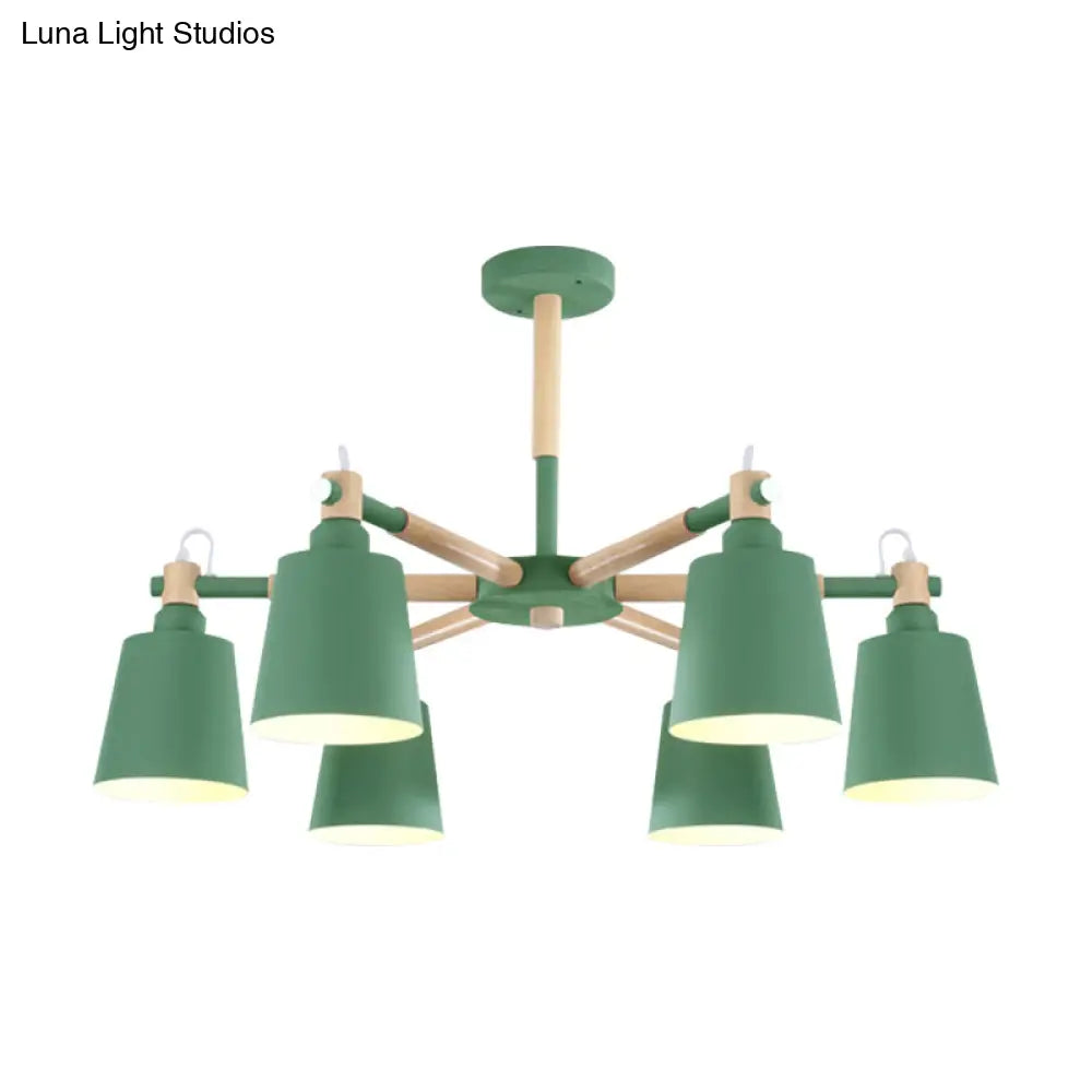 6-Light Macaron Baby Bedroom Chandelier - Metal & Wood Suspension Light