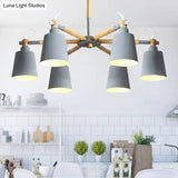 6-Light Macaron Baby Bedroom Chandelier - Metal & Wood Suspension Light