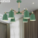 6-Light Macaron Baby Bedroom Chandelier - Metal & Wood Suspension Light