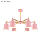 6-Light Macaron Baby Bedroom Chandelier - Metal & Wood Suspension Light