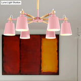 6-Light Macaron Baby Bedroom Chandelier - Metal & Wood Suspension Light