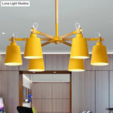 6-Light Macaron Baby Bedroom Chandelier - Metal & Wood Suspension Light