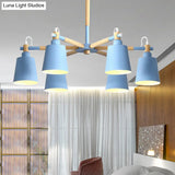 6-Light Macaron Baby Bedroom Chandelier - Metal & Wood Suspension Light