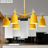 6-Light Macaron Baby Bedroom Chandelier - Metal & Wood Suspension Light