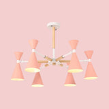 6-Light Scandinavian Hanging Chandelier With Metal Horn Shade For Kids Bedroom Pink