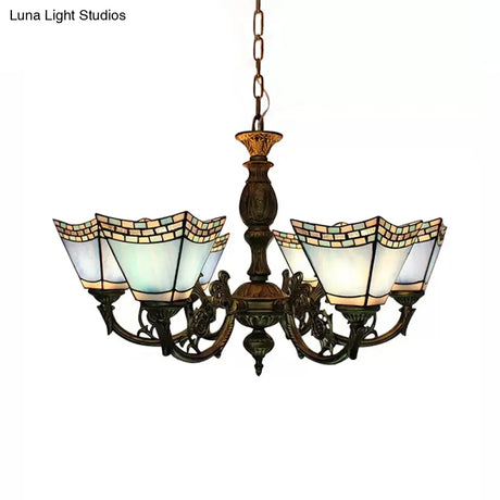 6-Light Tiffany-Style Chandelier For Dining Rooms With Chain - Geometric Hanging Fixture And Art