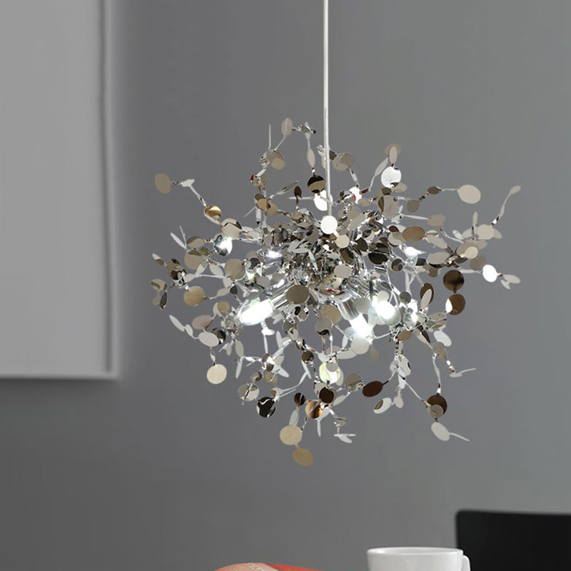 Silver Metal Led Pendant Light - Modern Sputnik Design For Living Room Ceiling