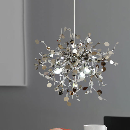 Silver Metal Led Pendant Light - Modern Sputnik Design For Living Room Ceiling