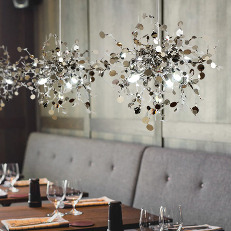 Silver Metal Led Pendant Light - Modern Sputnik Design For Living Room Ceiling