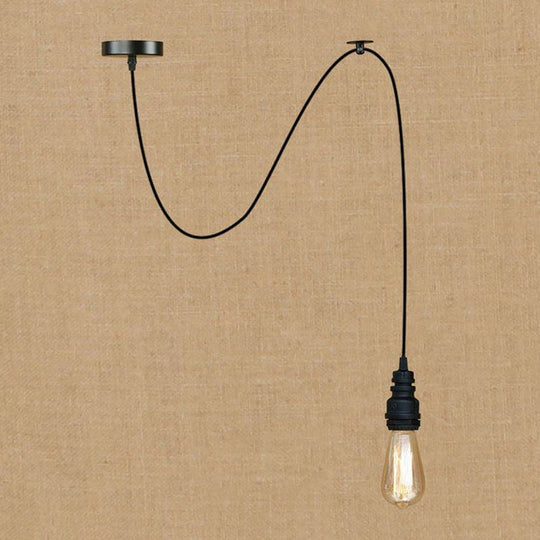 Metal Adjustable Hanging Lamp With Open Bulb - Industrial Stylish Ceiling Fixture (Black/Silver)