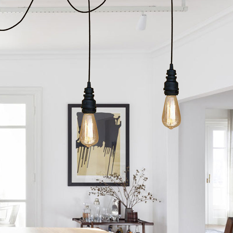 Metal Adjustable Hanging Lamp With Open Bulb - Industrial Stylish Ceiling Fixture (Black/Silver)