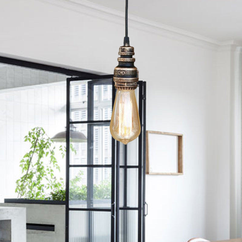 Metal Adjustable Hanging Lamp With Open Bulb - Industrial Stylish Ceiling Fixture (Black/Silver)