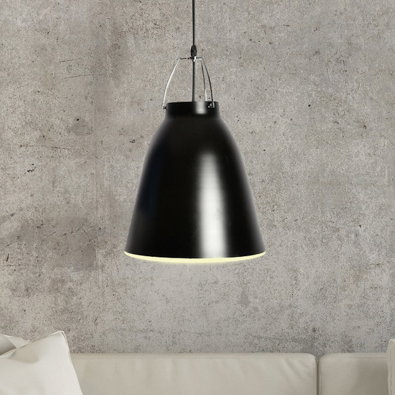 Modern Bell Ceiling Pendant: 1-Head Metallic Hanging Light In Black/White - Dining Room Fixture
