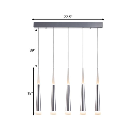 Modern Metal Tapered Hanging Lamp With Silver Pendant Light - 5/6 Heads For Dining Room In