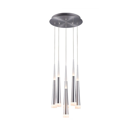 Modern Tapered Hanging Lamp With 5/6 Silver Metal Heads - Stylish Pendant Light For Dining Room In