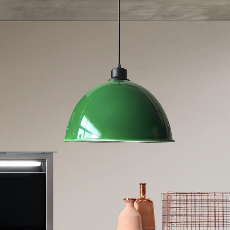 Industrial Style Domed Aluminum Ceiling Fixture - 12.5’/14’ Corded Hanging Lamp In Black/Red