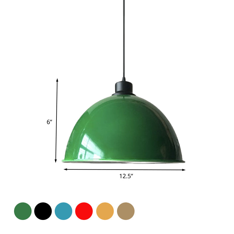 Industrial Style Domed Aluminum Ceiling Fixture - 12.5’/14’ Corded Hanging Lamp In Black/Red