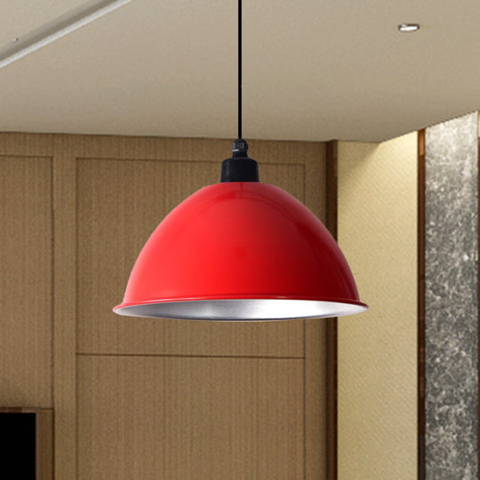 Industrial Style Domed Aluminum Ceiling Fixture - 12.5’/14’ Corded Hanging Lamp In Black/Red