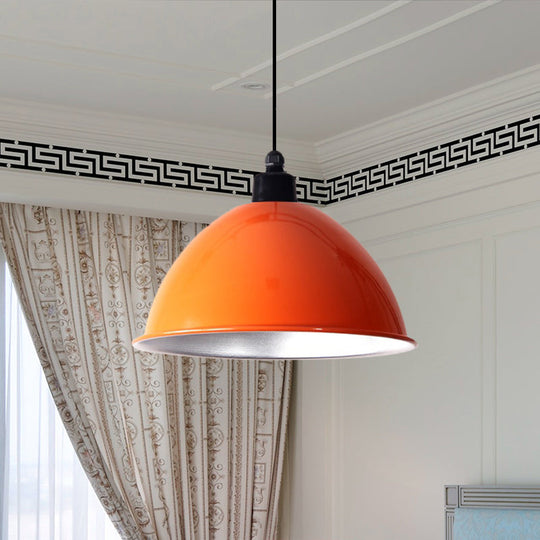 Industrial Style Domed Aluminum Ceiling Fixture - 12.5’/14’ Corded Hanging Lamp In Black/Red
