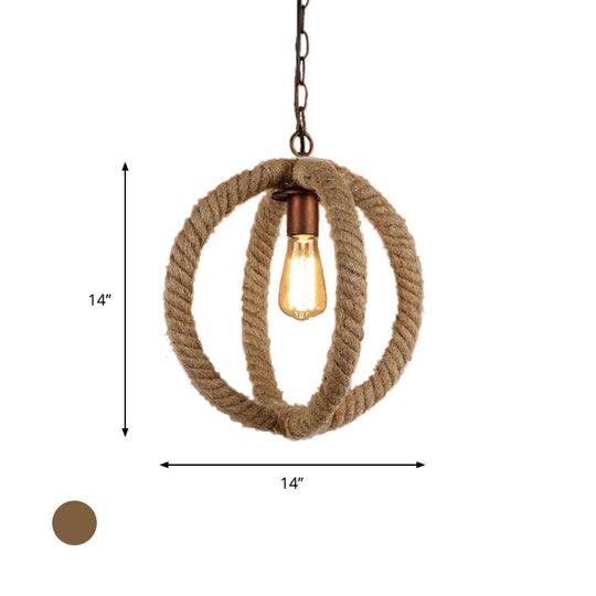 Spherical Hemp Rope Pendant Light: Industrial Chic Kitchen Ceiling Fixture In Beige