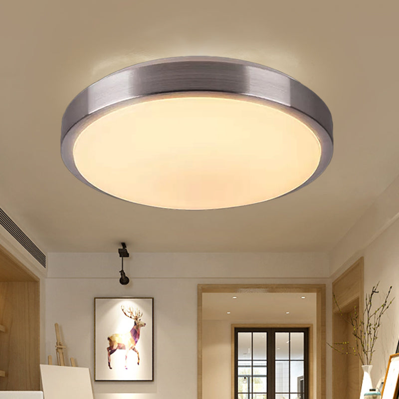 Modern Aluminum Flush Ceiling Light With Acrylic Diffuser - Warm/White Led Silver Finish