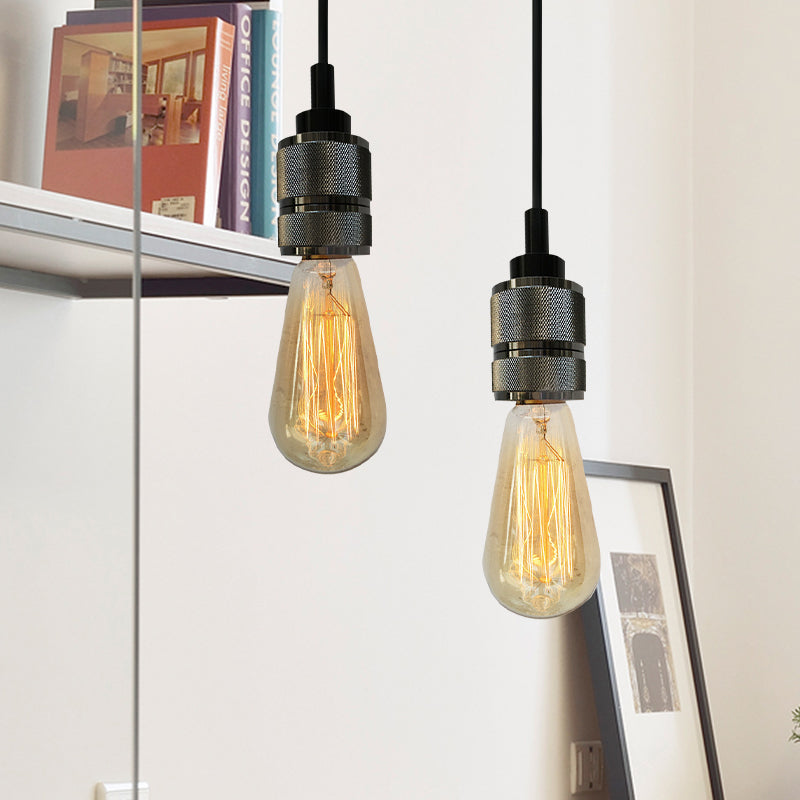 Copper/Black Industrial Pendant Light With Adjustable Cord And Exposed Bulb - Perfect For