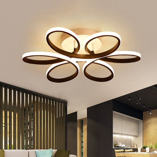 Modern Floral Led Black Flush Mount Light - 23’/29.5’/36’ Wide Semi-Mount Ceiling Fixture
