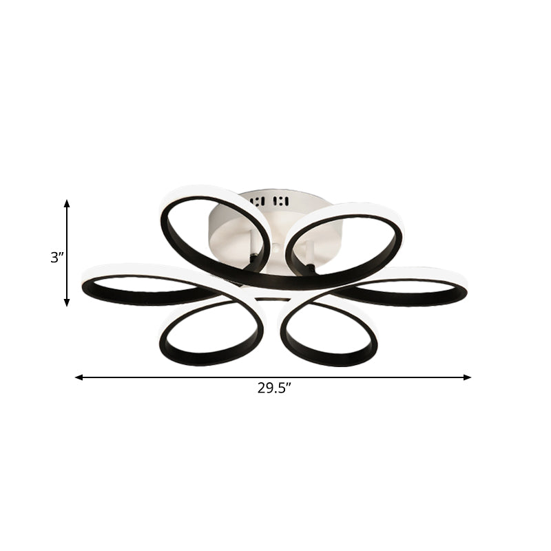 Modern Floral Led Black Flush Mount Light - 23’/29.5’/36’ Wide Semi-Mount Ceiling Fixture