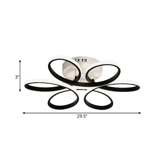 Modern Floral Led Black Flush Mount Light - 23’/29.5’/36’ Wide Semi-Mount Ceiling Fixture